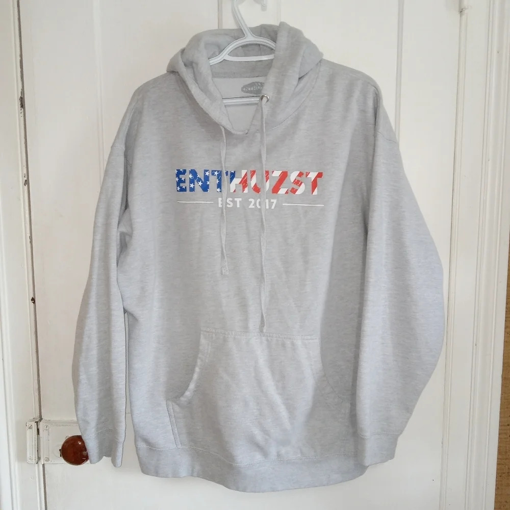 Enthuzst Gray Pullover Hoodie w/ Red, White & Blue Front Logo size XL